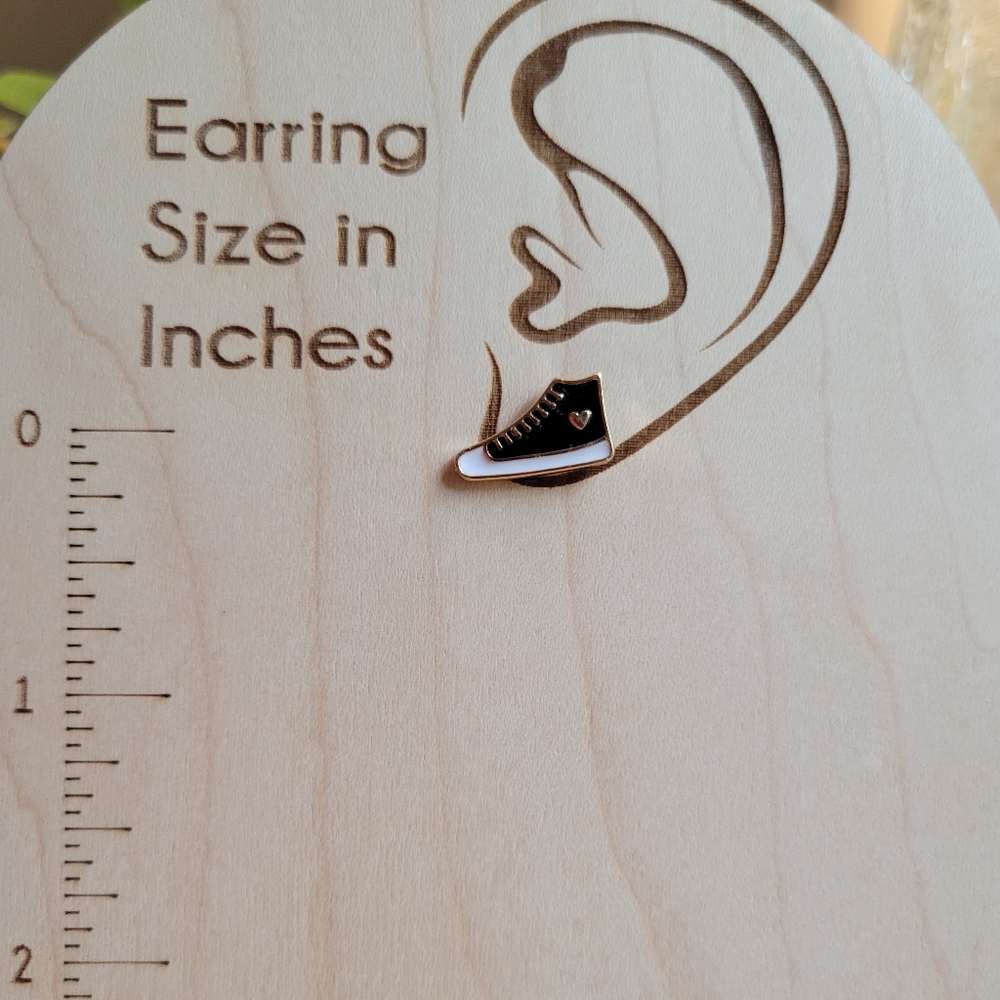 Mini Converse Style Earrings, black retro Chuck Taylor style - Picture 2 of 4